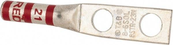 Thomas & Betts - 8 AWG Noninsulated Compression Connection Rectangle Ring Terminal - 1/4" Stud, 2.19" OAL x 0.42" Wide, Tin Plated Copper Contact - Strong Tooling