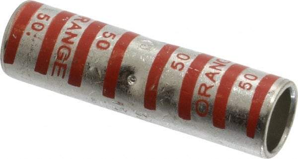 Thomas & Betts - 3/0 AWG Compatible, Noninsulated, Crimp-On Butt Splice Terminal - 2 Wire Entries, Copper Contacts, Tin Contact Plating, 2-1/4" OAL, Orange - Strong Tooling