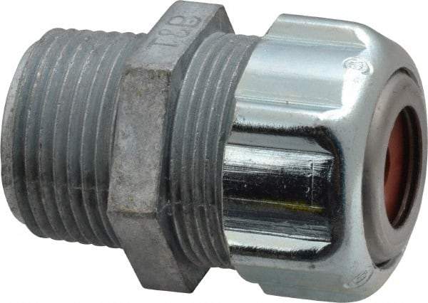 Thomas & Betts - 1/8 to 1/4" Cable Capacity, Liquidtight, Straight Strain Relief Cord Grip - 3/4 NPT Thread, 1-3/4" Long, Zinc - Strong Tooling