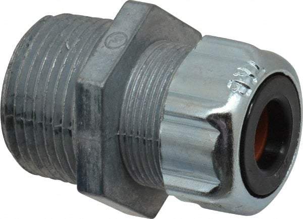 Thomas & Betts - 3/8 to 1/2" Cable Capacity, Liquidtight, Straight Strain Relief Cord Grip - 1 NPT Thread, 1-23/32" Long, Zinc - Strong Tooling