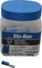 Thomas & Betts - 18-14 AWG Partially Insulated Crimp Connection D Shaped Ring Terminal - #4 Stud, 0.94" OAL x 1/4" Wide, Tin Plated Copper Contact - Strong Tooling