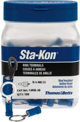 Thomas & Betts - 18-14 AWG Partially Insulated Crimp Connection D Shaped Ring Terminal - 3/8" Stud, 1.16" OAL x 0.54" Wide, Tin Plated Copper Contact - Strong Tooling