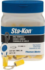 Thomas & Betts - 12-10 AWG Partially Insulated Crimp Connection D Shaped Ring Terminal - 3/8" Stud, 1.29" OAL x 0.59" Wide, Tin Plated Copper Contact - Strong Tooling