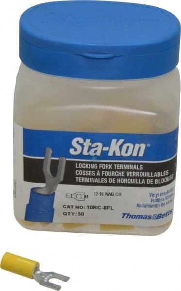 Thomas & Betts - #8 Stud, 12 to 10 AWG Compatible, Partially Insulated, Crimp Connection, Locking Fork Terminal - Strong Tooling