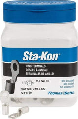 Thomas & Betts - 12-10 AWG Noninsulated Crimp Connection D Shaped Ring Terminal - #6 Stud, 0.82" OAL x 0.31" Wide, Tin Plated Copper Contact - Strong Tooling