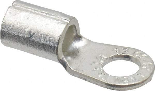 Thomas & Betts - 6 AWG Noninsulated Crimp Connection Circular Ring Terminal - 1/4" Stud, 1.13" OAL x 0.48" Wide, Tin Plated Copper Contact - Strong Tooling