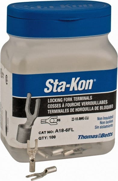 Thomas & Betts - #6 Stud, 22 to 16 AWG Compatible, Noninsulated, Crimp Connection, Locking Fork Terminal - Strong Tooling