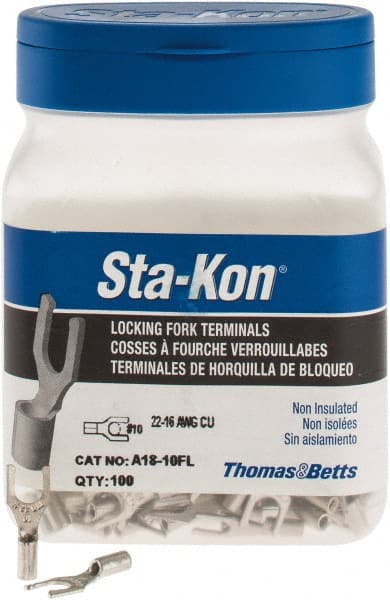 Thomas & Betts - #10 Stud, 22 to 16 AWG Compatible, Noninsulated, Crimp Connection, Locking Fork Terminal - Strong Tooling