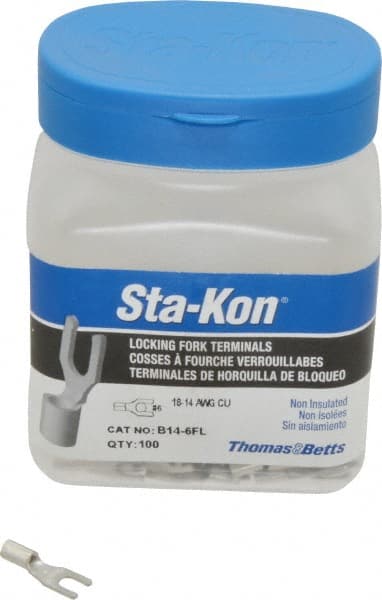 Thomas & Betts - #6 Stud, 18 to 14 AWG Compatible, Noninsulated, Crimp Connection, Locking Fork Terminal - Strong Tooling