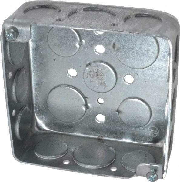 Thomas & Betts - 2 Gang, (11) 1/2" Knockouts, Steel Square Outlet Box - 4" Overall Height x 4" Overall Width x 1-1/2" Overall Depth - Strong Tooling