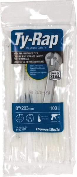 Thomas & Betts - 8" Long Natural (Color) Nylon Standard Cable Tie - 18 Lb Tensile Strength, 50.8mm Max Bundle Diam - Strong Tooling