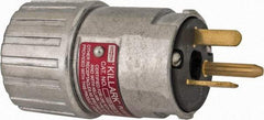 Hubbell Killark - 125 VAC, 20 Amp, 5-20R NEMA, Straight, Self Grounding, Industrial Grade Plug - 2 Pole, 3 Wire, 1 Phase, 1 hp, Aluminum, Silver - Strong Tooling