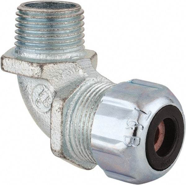 Thomas & Betts - 1/8 to 1/4" Cable Capacity, Liquidtight, Elbow Strain Relief Cord Grip - 1/2 NPT Thread, Iron - Strong Tooling