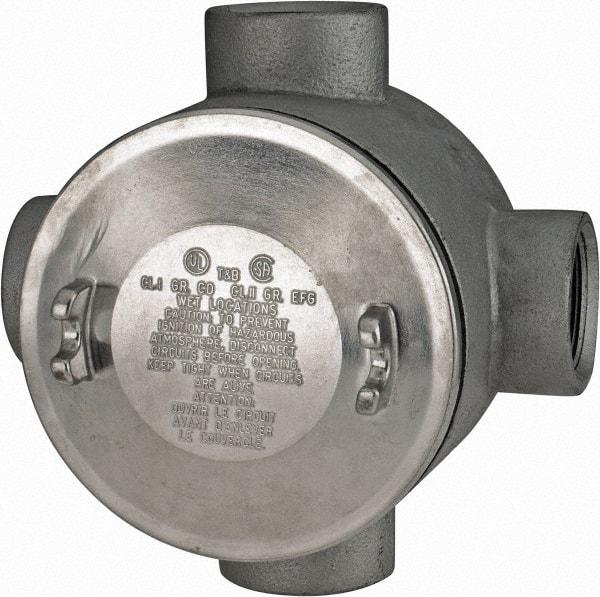 Thomas & Betts - (4) 1-1/2" Knockouts, Iron Round Junction Box - 5-3/4" Overall Width x 3.81" Overall Depth - Strong Tooling