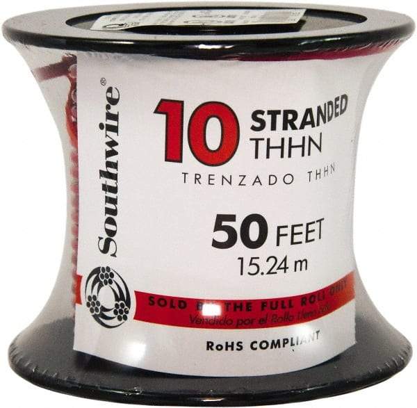 Southwire - THHN/THWN, 10 AWG, 30 Amp, 100' Long, Stranded Core, 19 Strand Building Wire - Red, Thermoplastic Insulation - Strong Tooling