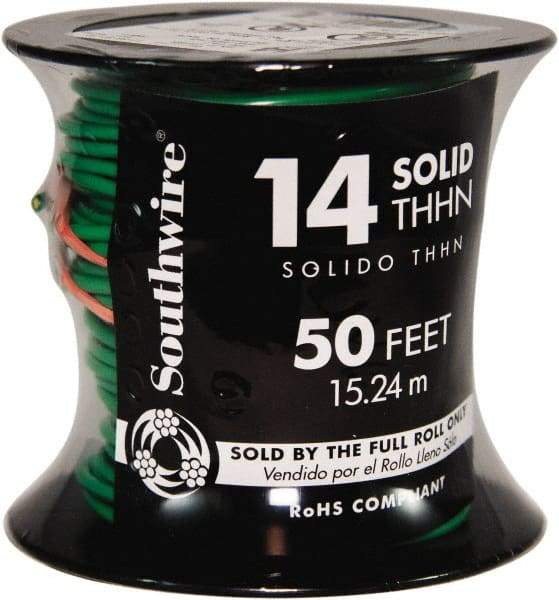 Southwire - THHN/THWN, 14 AWG, 15 Amp, 100' Long, Solid Core, 1 Strand Building Wire - Green, Thermoplastic Insulation - Strong Tooling