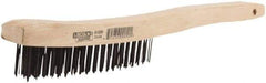 Lincoln Electric - 2 Rows x 9 Columns Brass Wire Brush - 9" OAL, 8-3/4 Trim Length, Wood Handle - Strong Tooling