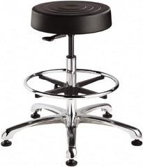 Bevco - 14 Inch Wide x 14-1/2 Inch Deep x 33 Inch High, Polished Aluminum Base, Adjustable Height Swivel Stool - Polyurethane Seat, Black - Strong Tooling