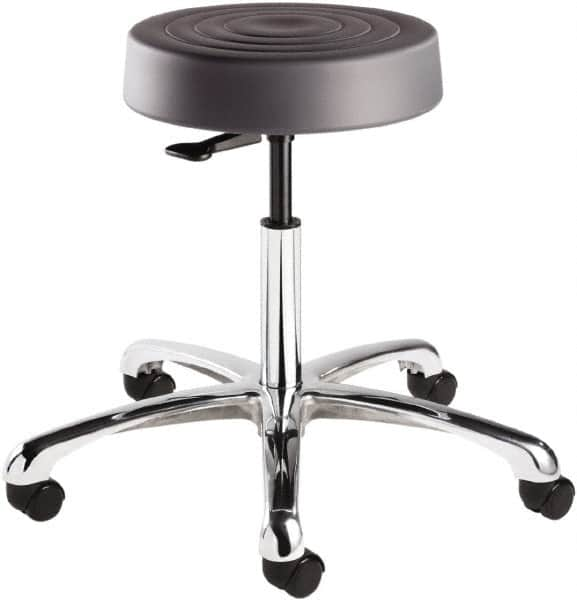 Bevco - 14 Inch Wide x 14-1/2 Inch Deep x 22-1/2 Inch High, Polished Aluminum Base, Adjustable Height Swivel Stool - Polyurethane Seat, Graphite - Strong Tooling