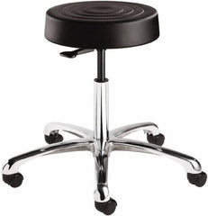 Bevco - 14 Inch Wide x 14-1/2 Inch Deep x 22-1/2 Inch High, Polished Aluminum Base, Adjustable Height Swivel Stool - Polyurethane Seat, Black - Strong Tooling