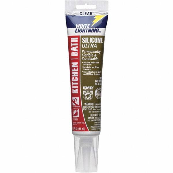 White Lightning - 5.3 oz Tube Clear Silicone Sealant - -80 to 450°F Operating Temp, 30 min Tack Free Dry Time, 24 hr Full Cure Time - Strong Tooling