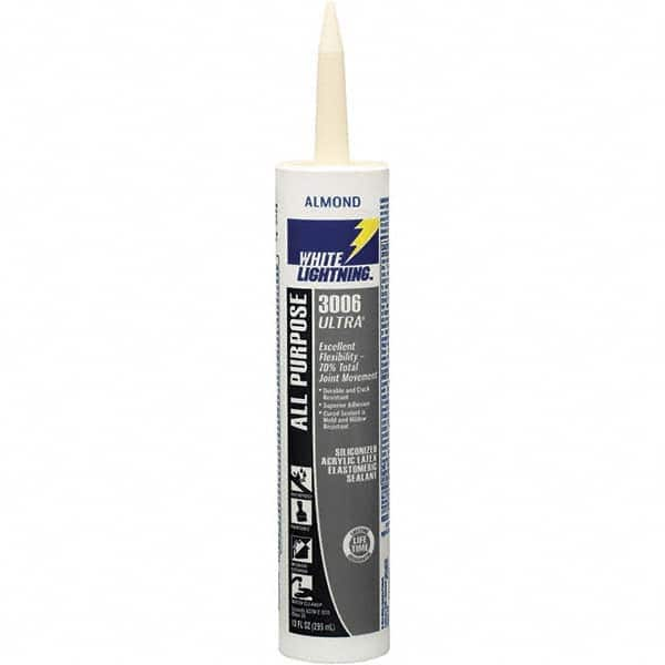 White Lightning - 10 oz Tube Almond Acrylic Latex & Silicone Joint Sealant - -30 to 180°F Operating Temp, 10 min Tack Free Dry Time, 5 to 7 Days Full Cure Time - Strong Tooling