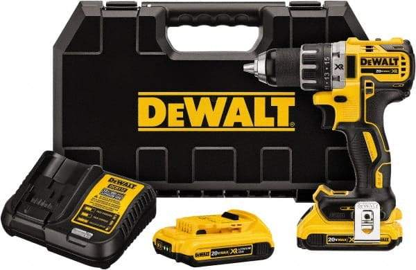 DeWALT - 20 Volt 1/2" Chuck Mid-Handle Cordless Drill - 0-500 & 0-2000 RPM, Keyless Chuck, Reversible, 2 Lithium-Ion Batteries Included - Strong Tooling