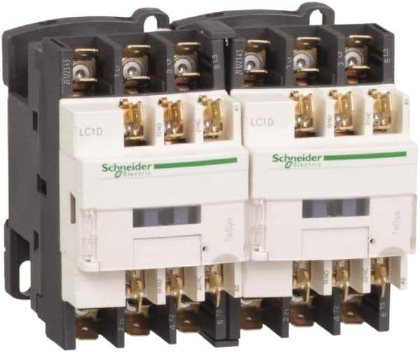 Schneider Electric - 3 Pole, 220 Coil VAC at 50/60 Hz, 12 Amp at 440 VAC, Reversible IEC Contactor - 1 Phase hp: 1 at 115 VAC, 2 at 230/240 VAC, 3 Phase hp: 10 at 575/600 VAC, 3 at 200/208 VAC, 3 at 230/240 VAC, 7.5 at 460/480 VAC - Strong Tooling