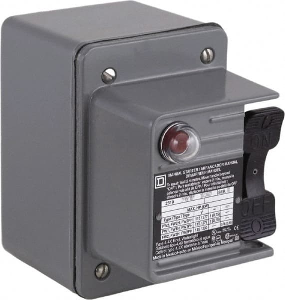 Square D - 1 Pole, 16 Amp, NEMA, Enclosed Toggle Manual Motor Starter - 1 hp at 115 VAC, 1 hp at 230 VAC, 1 hp at 277 VAC, CE, CSA, NEMA 4 & UL Listed - Strong Tooling