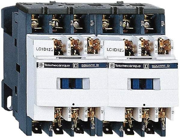 Schneider Electric - 3 Pole, 24 Coil VAC at 50/60 Hz, 9 Amp at 440 VAC, Reversible IEC Contactor - 1 Phase hp: 0.5 at 115 VAC, 1 at 230/240 VAC, 3 Phase hp: 2 at 200/208 VAC, 2 at 230/240 VAC, 5 at 460/480 VAC, 7.5 at 575/600 VAC - Strong Tooling