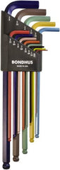 Bondhus - 13 Piece L-Key Ball End Hex Key Set - Hex Range 0.05 to 3/8", 7.8" OAL - Strong Tooling