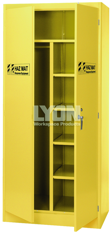 HazMat Cabinet - #5461HM - 36 x 24 x 78" Setup with partition, coat rod & 4 half shelves - Strong Tooling