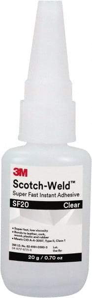 3M - 0.71 oz Bottle Clear Instant Adhesive - Series Part Number SF20, 3 to 30 sec Working Time, 24 hr Full Cure Time - Strong Tooling