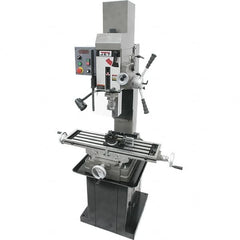 Jet - 3 Phase, 19-11/16" Swing, Geared Head Mill Drill Combination - 32-1/4" Table Length x 9-1/2" Table Width, 20-1/2" Longitudinal Travel, 8-1/4" Cross Travel, Variable Spindle Speeds, 1.5 hp, 230 Volts - Strong Tooling