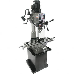 Jet - 1 Phase, 20-1/2" Swing, Geared Head Mill Drill Combination - 32-1/4" Table Length x 9-1/2" Table Width, 20-1/2" Longitudinal Travel, 8-1/4" Cross Travel, 6 Spindle Speeds, 1.5 hp, 115/230 Volts - Strong Tooling