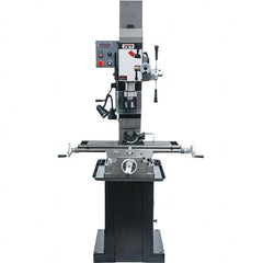 Jet - 1 Phase, 19-11/16" Swing, Geared Head Mill Drill Combination - 32-1/4" Table Length x 9-1/2" Table Width, 20-1/2" Longitudinal Travel, 8-1/4" Cross Travel, Variable Spindle Speeds, 1.5 hp, 115/230 Volts - Strong Tooling