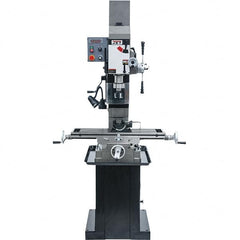 Jet - 3 Phase, 19-11/16" Swing, Geared Head Mill Drill Combination - 32-1/4" Table Length x 9-1/2" Table Width, 20-1/2" Longitudinal Travel, 8-1/4" Cross Travel, Variable Spindle Speeds, 1.5 hp, 230 Volts - Strong Tooling