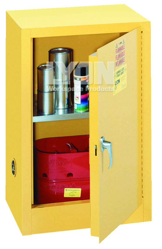 Compact Storage Cabinet - #5473 - 23-1/4 x 18 x 35" - 12 Gallon - w/one shelf, 1-door manual close - Yellow Only - Strong Tooling