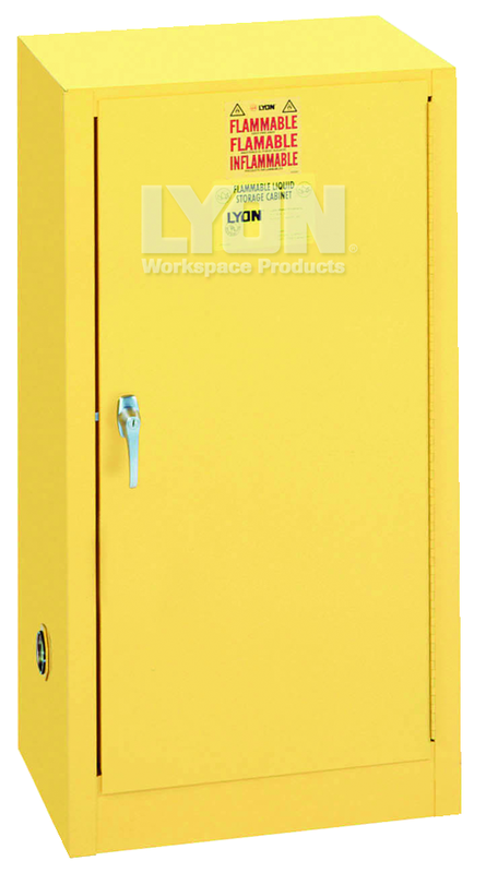 Compact Storage Cabinet - #5474 - 23-1/4 x 18 x 44" - 15 Gallon - w/one shelf, 1-door manual close - Yellow Only - Strong Tooling