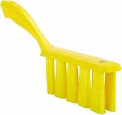 Vikan - 3.9" Bristle Length, Polyester Cleaning & Finishing Brush - 3" Long x 6-1/2" Wide Head, 13" OAL, Easy Grip Handle, Yellow, Polypropylene Block - Strong Tooling