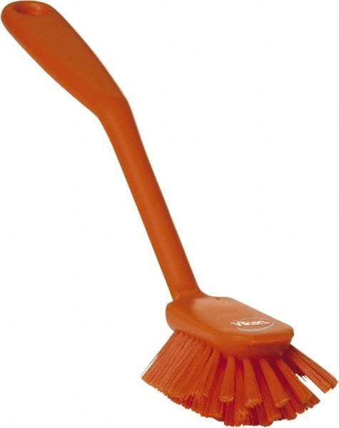 Vikan - 2.4" Bristle Length, Polyester Cleaning & Finishing Brush - 2-1/2" Long x 2.4" Wide Head, 10.8" OAL, Easy Grip Handle, Orange, Polypropylene Block - Strong Tooling