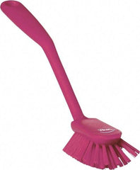 Vikan - 2.4" Bristle Length, Polyester Cleaning & Finishing Brush - 2-1/2" Long x 2.4" Wide Head, 10.8" OAL, Easy Grip Handle, Pink, Polypropylene Block - Strong Tooling