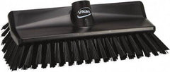 Vikan - 3.9" Bristle Length, Polyester Scrub Brush - 5-1/2" Wide Head, 3.9" OAL, European Threaded Handle, Black, Polypropylene Block - Strong Tooling