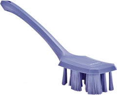 Vikan - 2-3/4" Bristle Length, Polyester Scrub Brush - 12" Long x 2-7/8" Wide Head, 15-1/2" OAL, Long Handle, Purple, Polypropylene Block - Strong Tooling