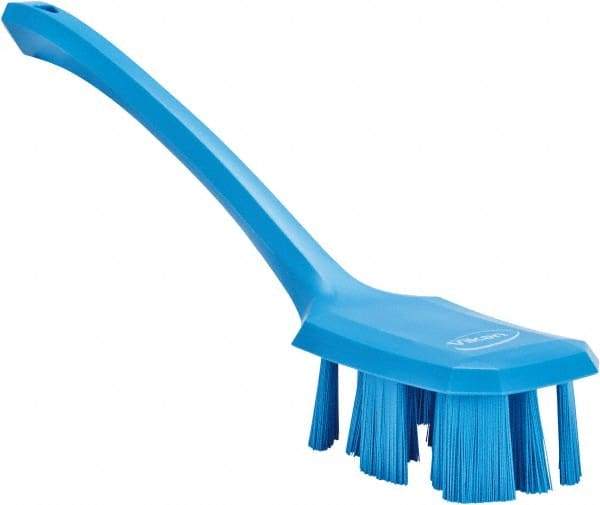 Vikan - 2-3/4" Bristle Length, Polyester Scrub Brush - 12" Long x 2-7/8" Wide Head, 15-1/2" OAL, Long Handle, Blue, Polypropylene Block - Strong Tooling