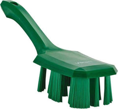 Vikan - 2-3/4" Bristle Length, Polyester Scrub Brush - 8" Long x 2-7/8" Wide Head, 10" OAL, Short Handle, Green, Polypropylene Block - Strong Tooling