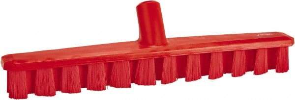 Vikan - 1-7/8" Bristle Length, Polyester Deck Scrub Brush - 1-7/8" Wide Head, 15-1/4" OAL, European Threaded Handle, Red, Polypropylene Block - Strong Tooling