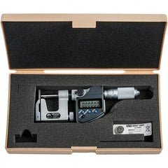 Mitutoyo - 0 to 1" Range, 0.00005" Resolution, Interchangeable Anvil Type Throat IP65 Electronic Outside Micrometer - 0.0002" Accuracy, Friction Thimble, Carbide-Tipped Face, SR44 Battery - Strong Tooling