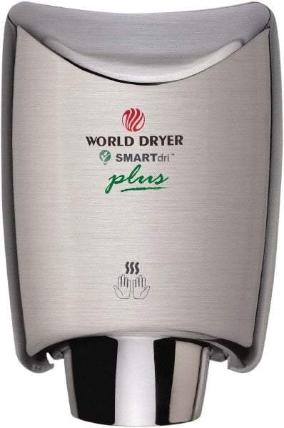 World Dryer - 1200 Watt Silver Finish Electric Hand Dryer - 100/120 Volts, 10 Amps, 9.3" Wide x 12-1/2" High x 7.6" Deep - Strong Tooling