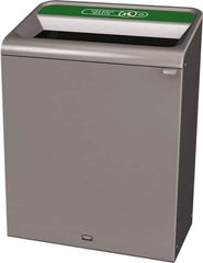 Rubbermaid - 45 Gal Gray Rectangle Decorative Indoor Single Stream Waste Receptacle - Metal, Organic Waste Graphic, 37.965" High x 29.132" Long x 19-1/2" Wide, Lid Included - Strong Tooling